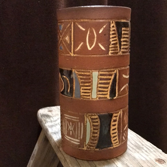 Vintage Hand Painted Clay Pottery Vase